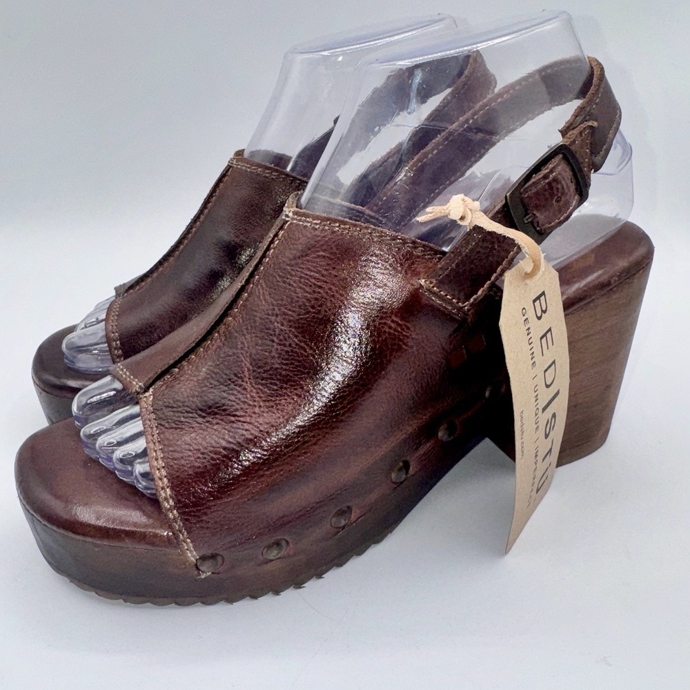 Bed Stu Marie Sandals Women's Size 7.5 Teak Brown Leather Wood Platform